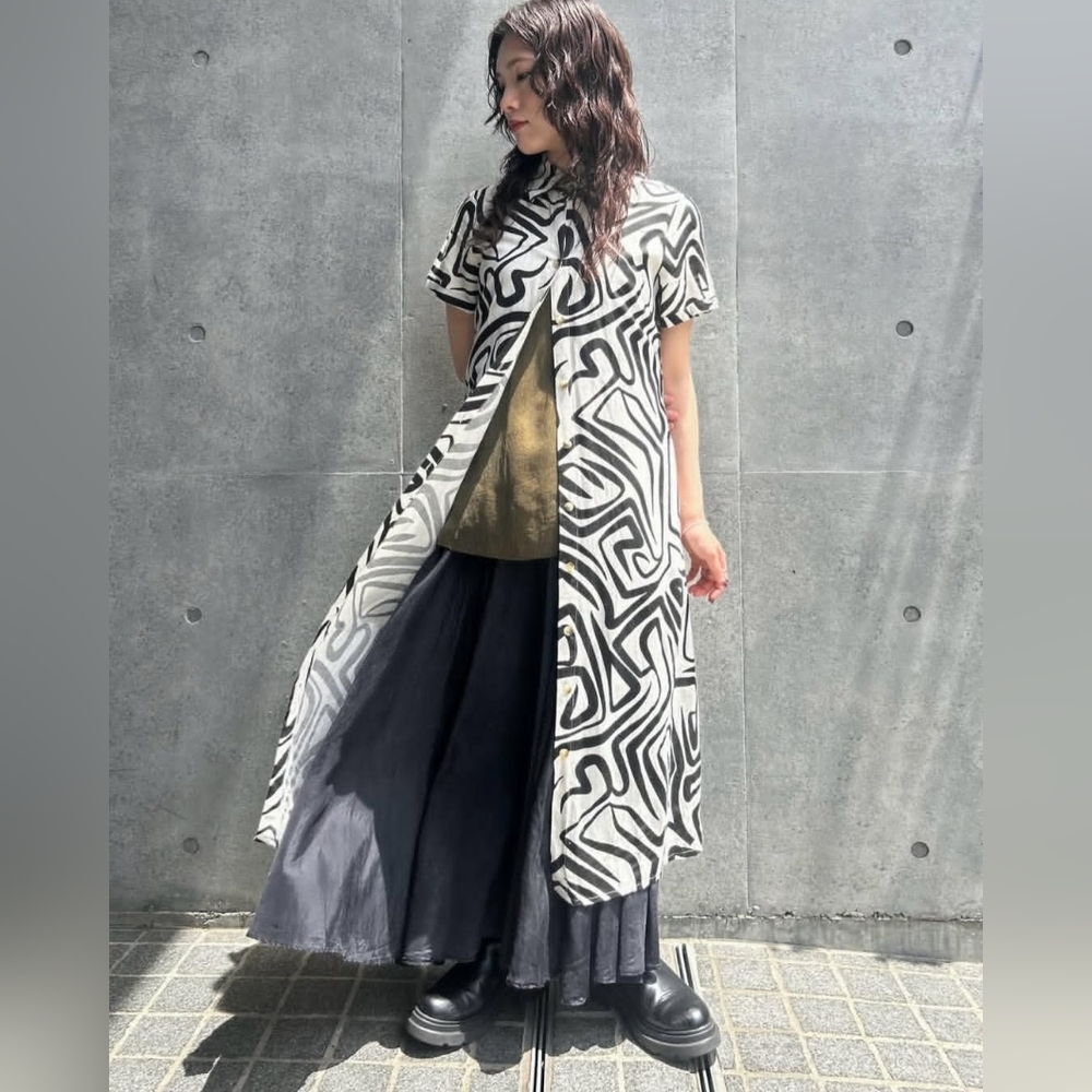 Women's Sz Small Dress Cotton Flax Abstract Maxi Artsy Lagenlook Art - Picture 3 of 10